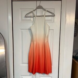 Calvin Klein Cream to Orange Ombre Halter Mini Dress